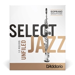 D'Addario Select Jazz Soprano Sax Reeds, Unfiled, Strength 3 Hard, 10-pack