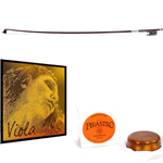 15"+ Braided Carbon Fiber Viola Bow with Full Set of Evah Pirazzi Gold Viola Strings and Gold Flex Rosin