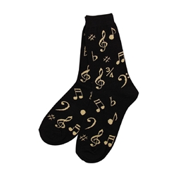 Music Note Socks- Black & Gold